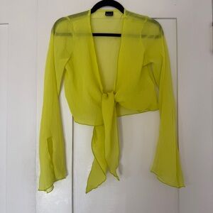 Sheer Yellow Tie-Front Blouse